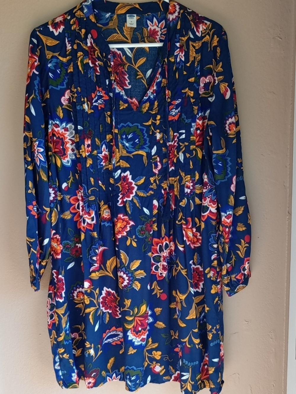 Old Navy Floral Midi Dress Blue Fall Long Sleeve Boho Western Size M